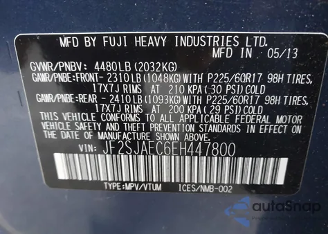 2014 Subaru Forester 2.5I Premium z USA, uszkodzony, nr VIN JF2SJAEC6EH447800